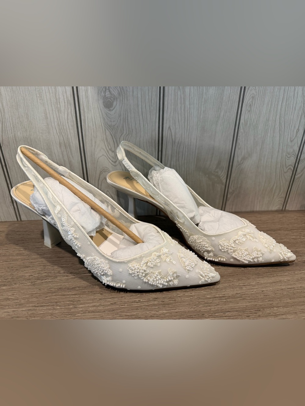 Betsey Johnson White Beaded Lace Slingback Pumps